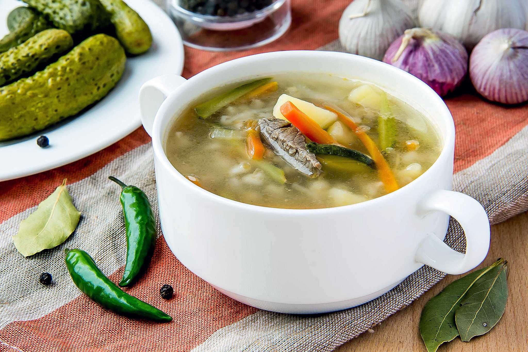 Рассольник с перловкой