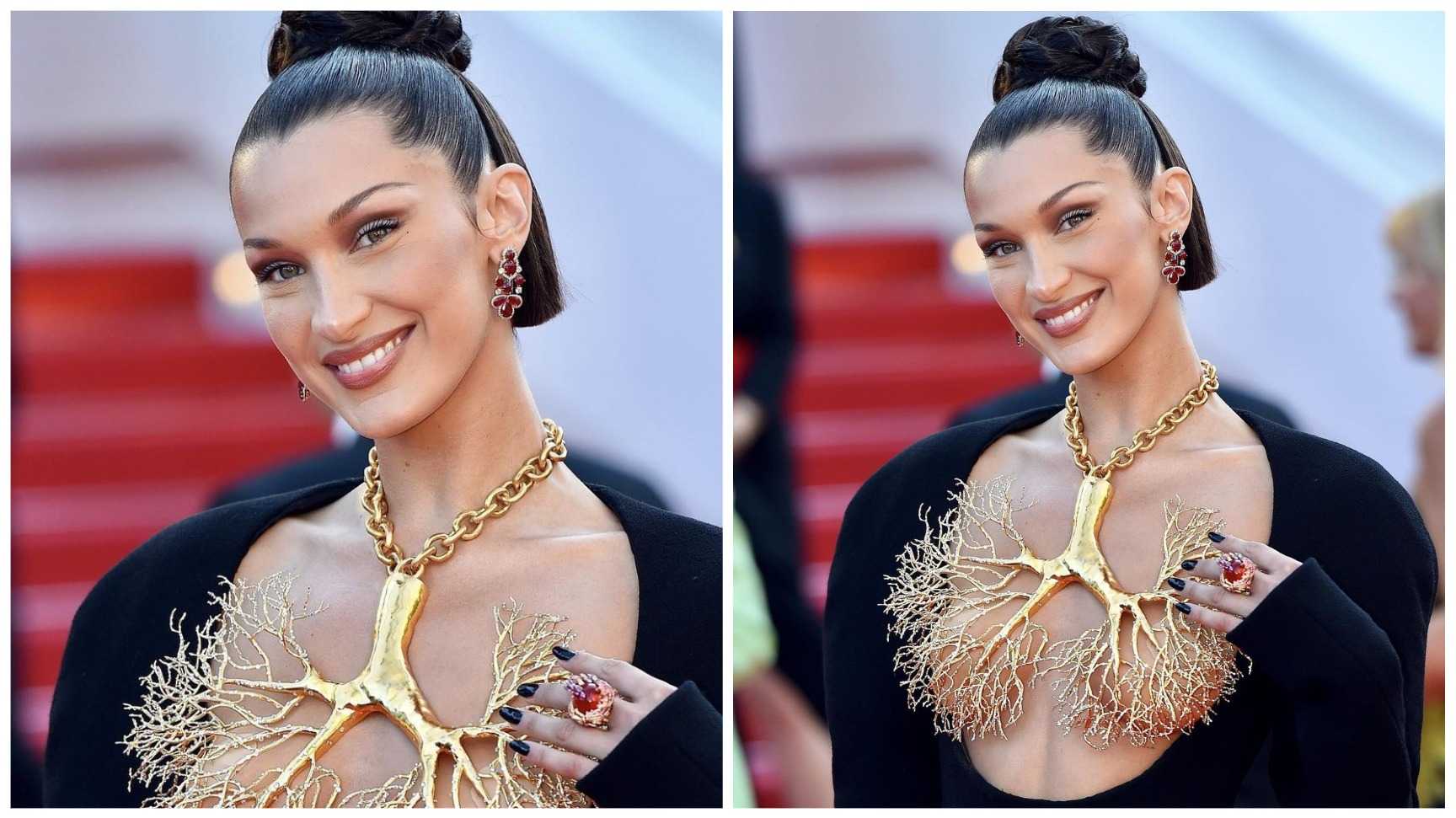 Tiktok says this highlighting technique is the key to bella hadid's ultra-cut jawline