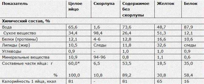 Сколько грамм белка в курином яйце (желтка и скорлупы)